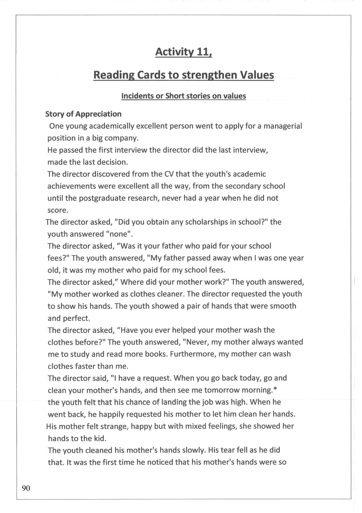 Reading Cards to Strengthen Values
