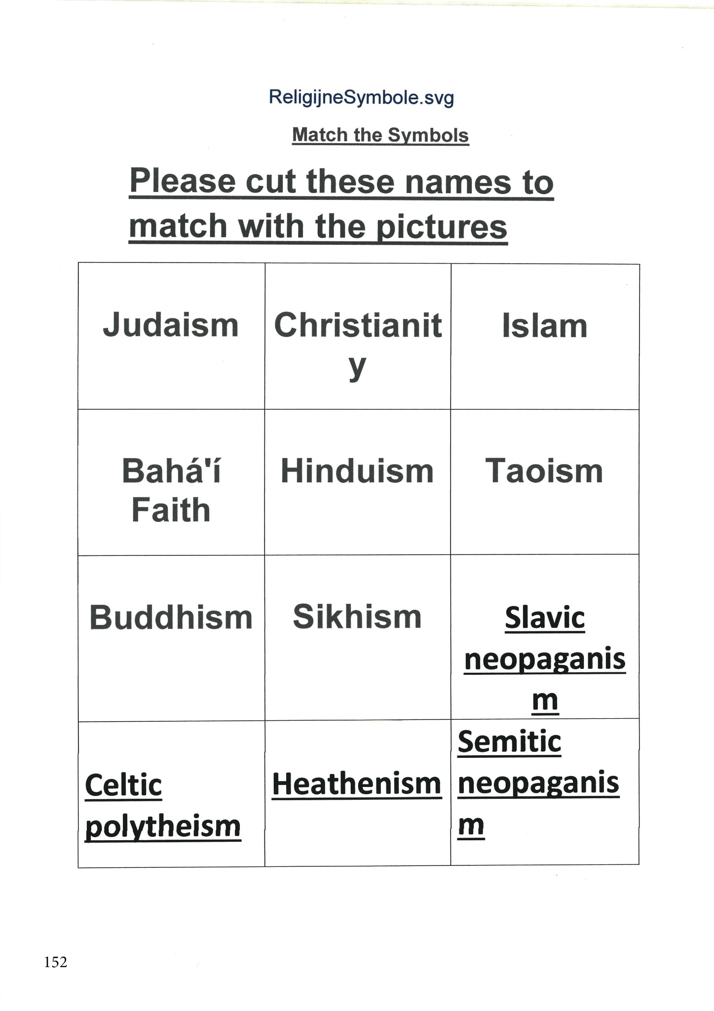 Religion Symbol Matching — Non-Violence activity